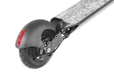 Rear solid tyre electric scooter. LED lights of the URBAN-BRLN V2 electric scooter. Safety feature of an electric scooter. Shop now from Electric Travels and find your cleaner way to travel https://electrictravels.co.uk/collections/the-urban/products/the-urban-brln-v2-scooter